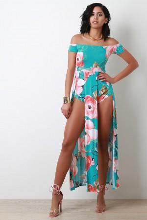 Bardot Floral Double Front Slit Romper Maxi Dress