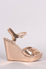 Metallic Patent Cross Band Ankle Strap Wedge