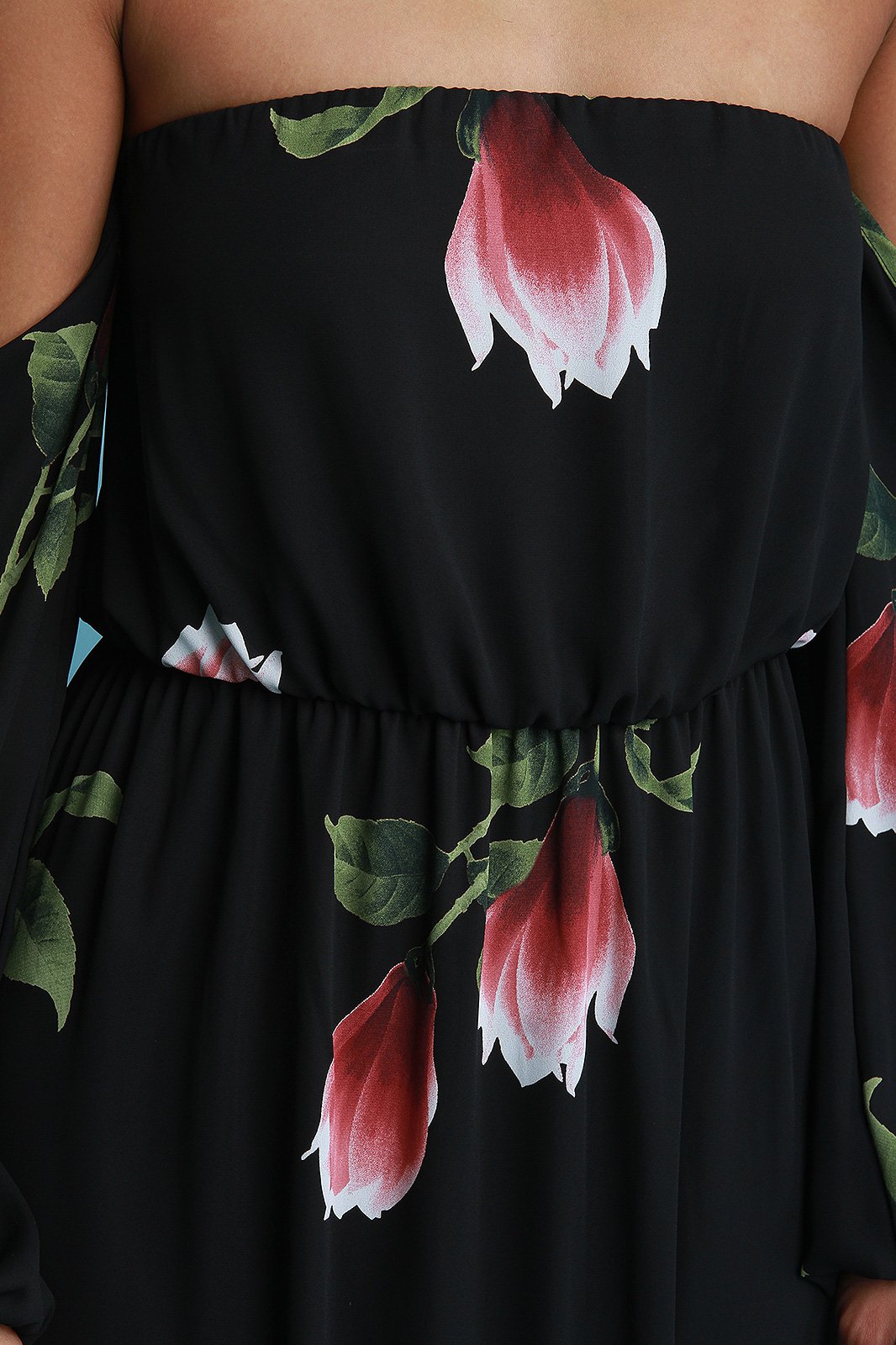 Strapless Floral Print Long Sleeve Maxi Dress