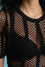 Striped Fishnet Round Neck Crop Top