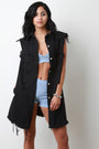Distressed Denim Longline Button Up Vest - NoveltyOne