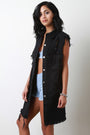 Distressed Denim Longline Button Up Vest - NoveltyOne