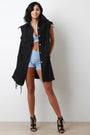 Distressed Denim Longline Button Up Vest - NoveltyOne