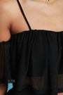 Cold Shoulder Ruffled Mesh Crop Top