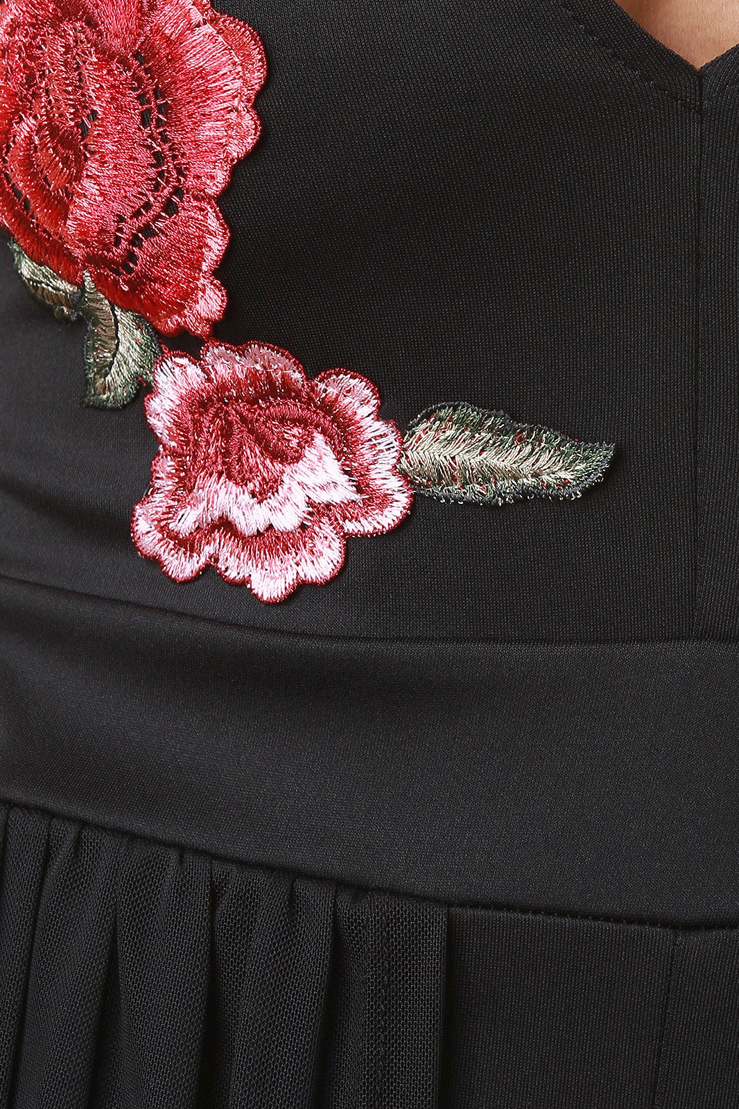 V-Neck Floral Applique Mesh Romper Maxi Dress