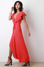 Surplice Self-Tie Sash High Low Maxi Dress