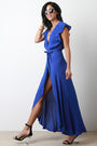 Surplice Self-Tie Sash High Low Maxi Dress