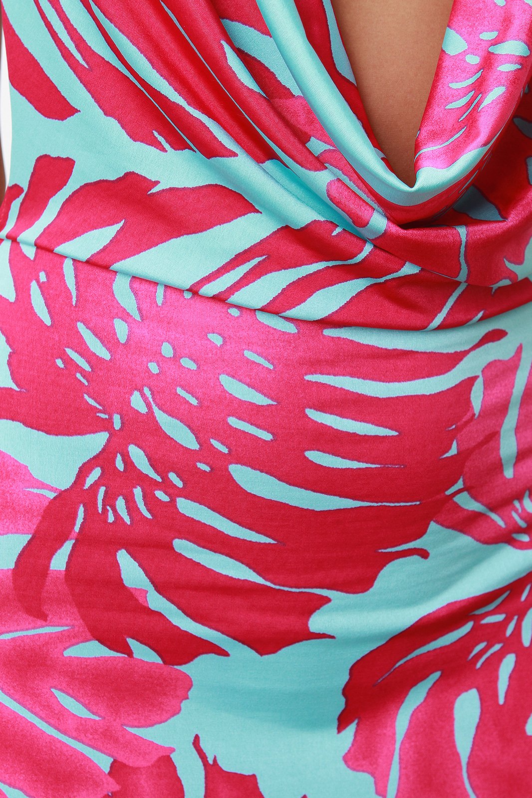 Tropical Leaf Plunge Neck Maxi Dress