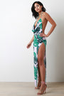 Tropical Leaf Plunge Neck Maxi Dress
