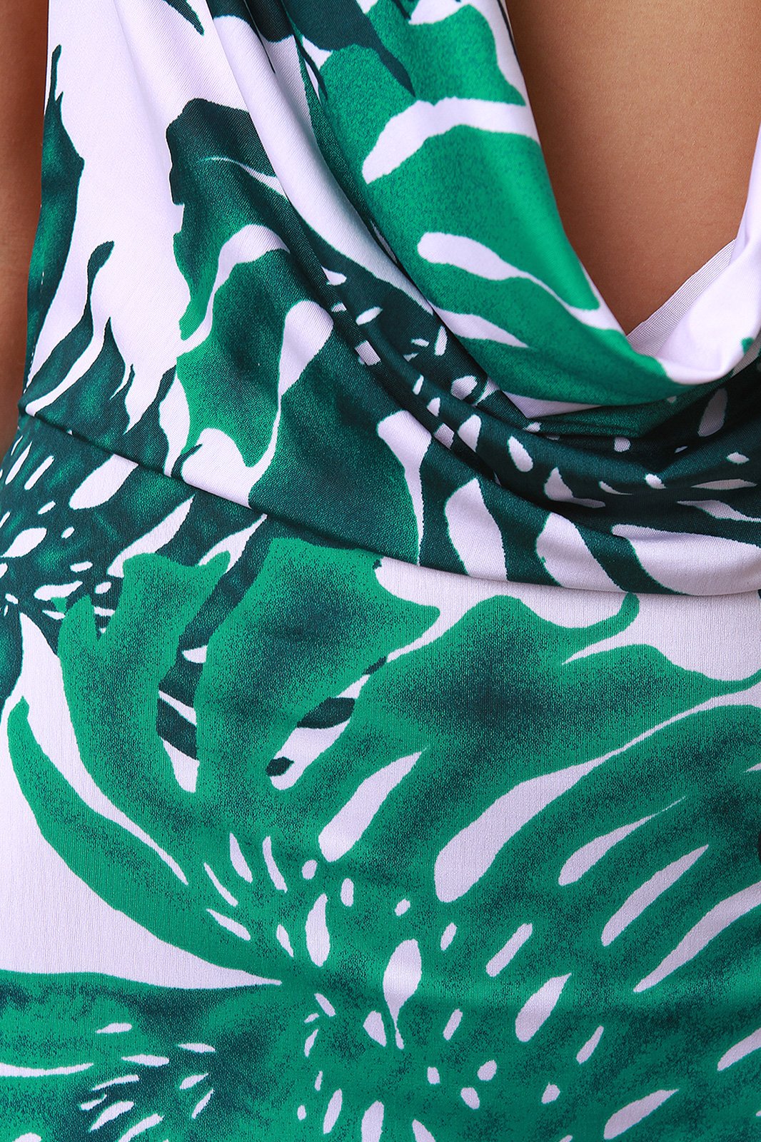 Tropical Leaf Plunge Neck Maxi Dress