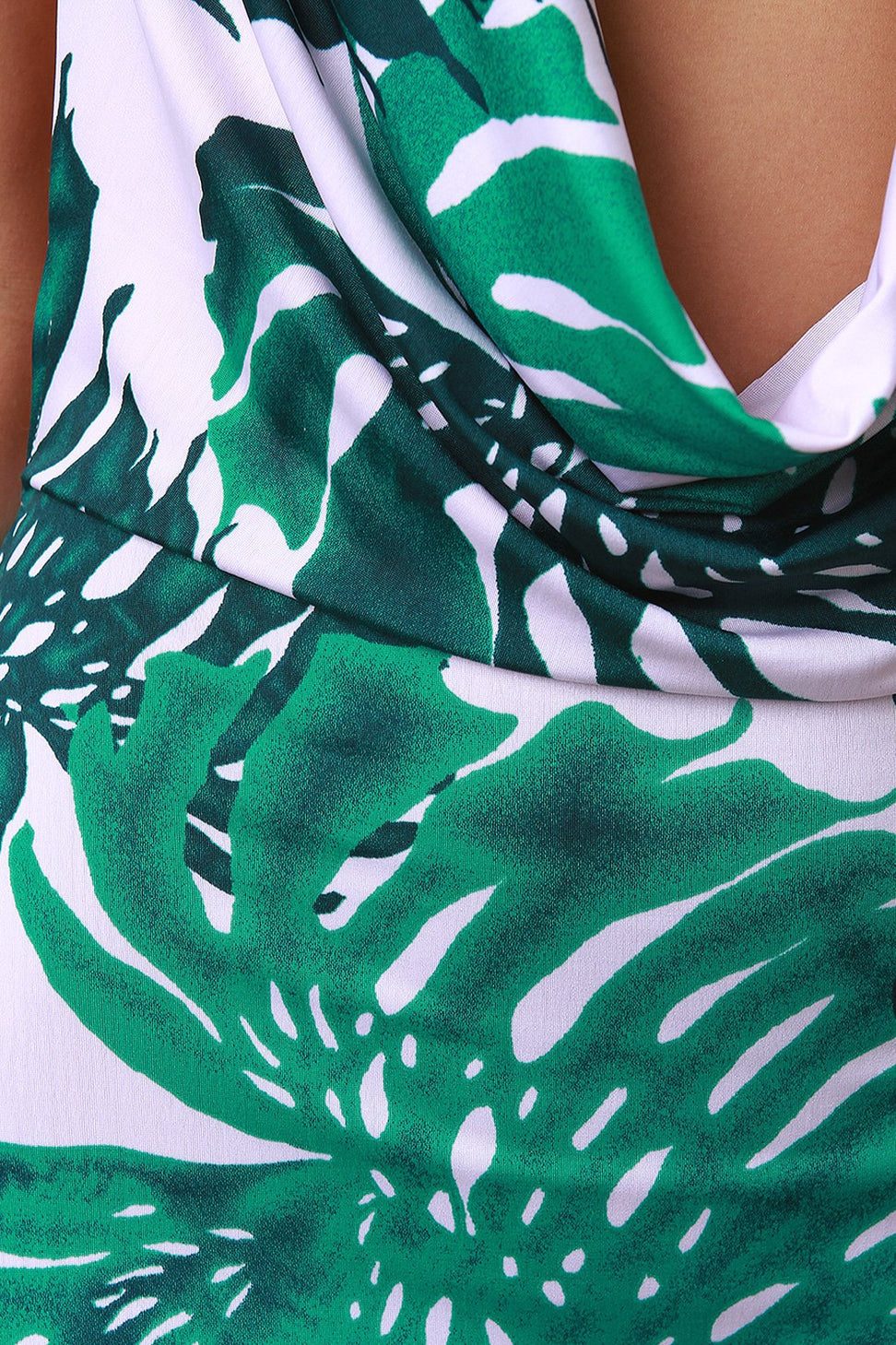 Tropical Leaf Plunge Neck Maxi Dress