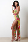 Tropical Leaf Plunge Neck Maxi Dress