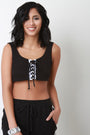French Terry Knit Lace Up Crop Top - NoveltyOne