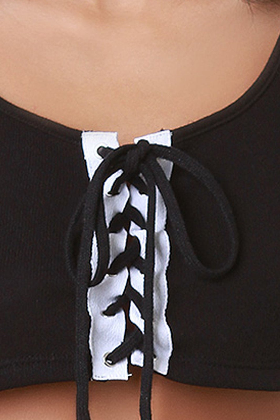 French Terry Knit Lace Up Crop Top - NoveltyOne