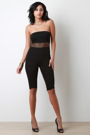 Fishnet Mesh Insert Tube Capri Jumpsuit - NoveltyOne