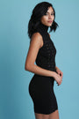 Turtleneck Eyelet Lace Up Zip Up Front Mini Dress