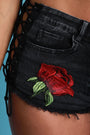 Side Lace-Up Rose Applique Hot Shorts