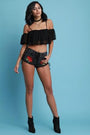 Side Lace-Up Rose Applique Hot Shorts