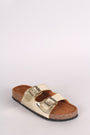 Metallic Patent Buckled Footbed Sandal