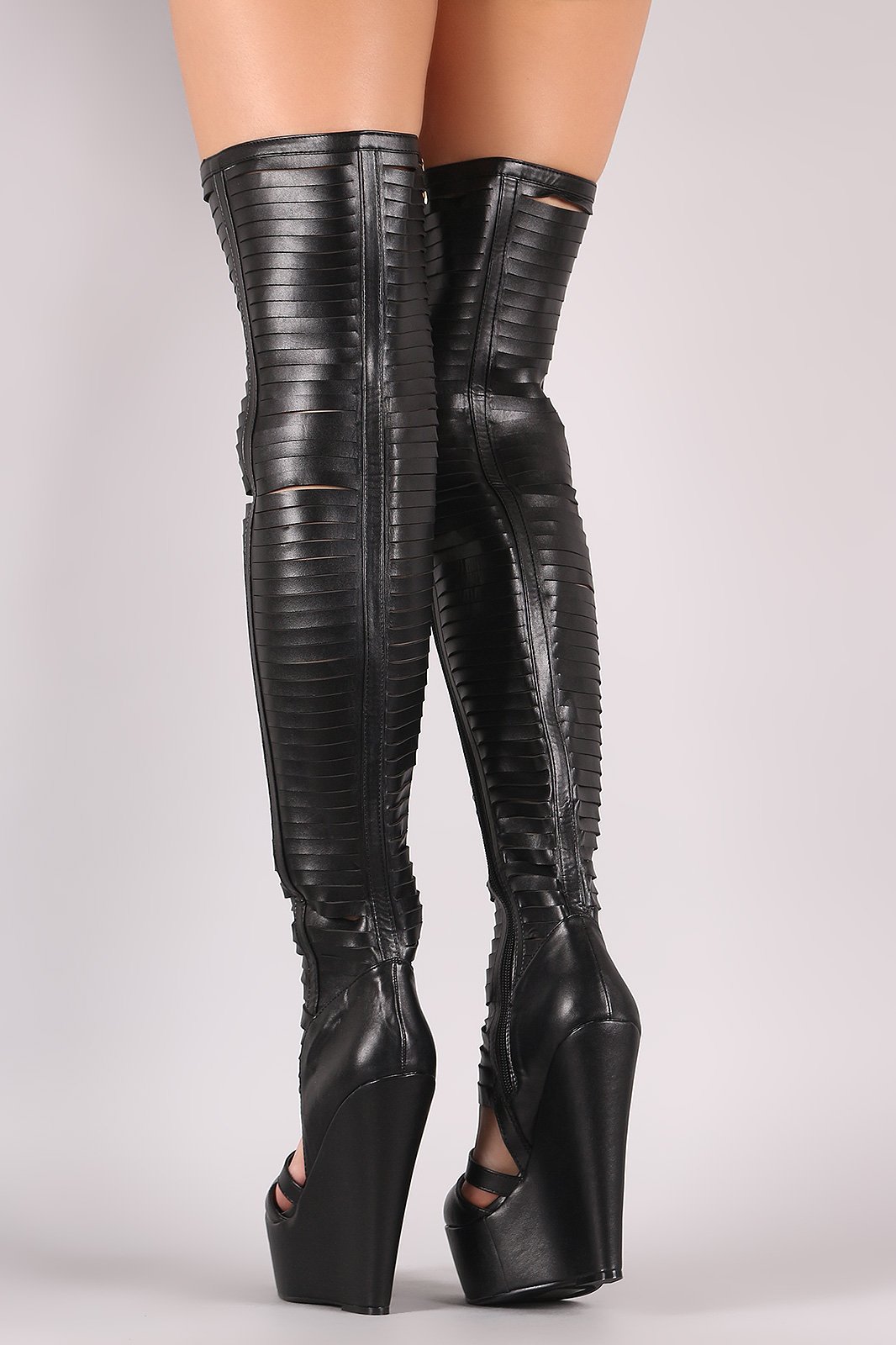Slashed Over-The-Knee Platform Wedge Boots
