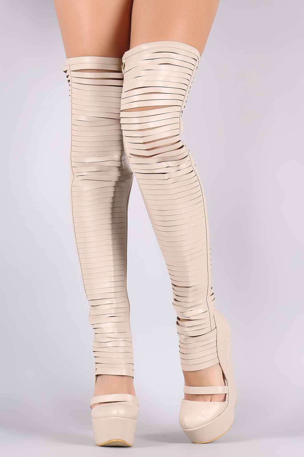 Slashed Over-The-Knee Platform Wedge Boots