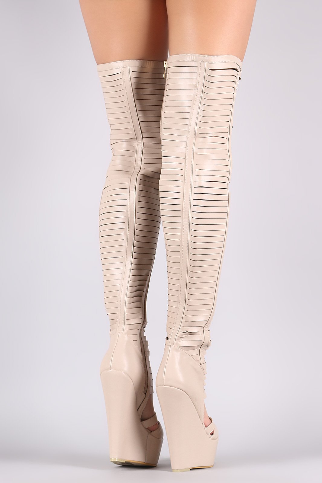 Slashed Over-The-Knee Platform Wedge Boots