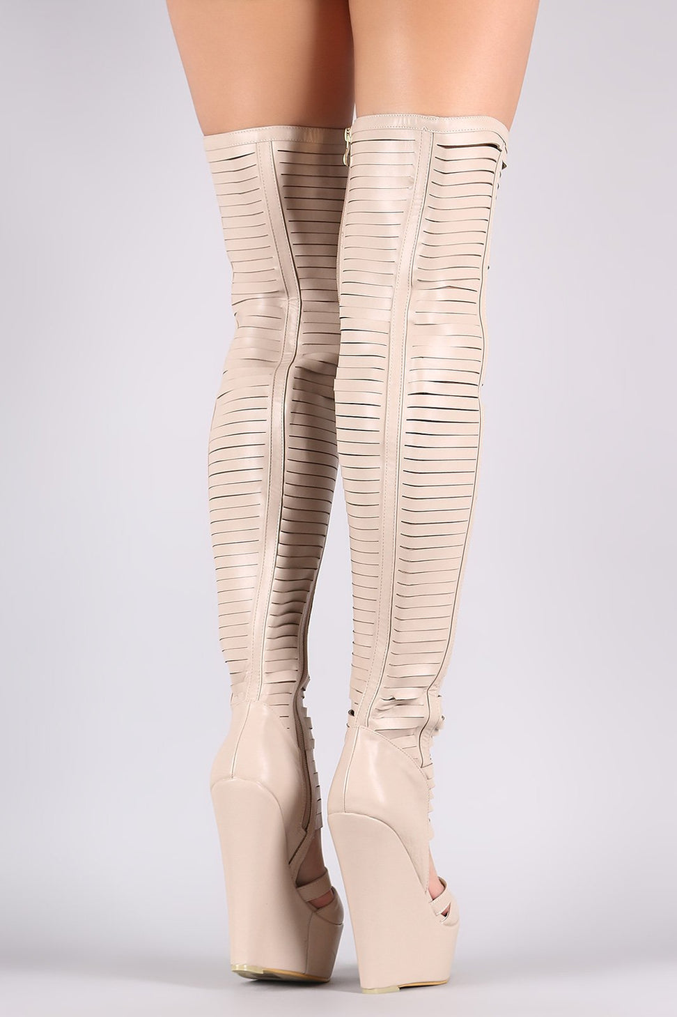 Slashed Over-The-Knee Platform Wedge Boots