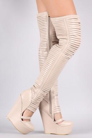 Slashed Over-The-Knee Platform Wedge Boots
