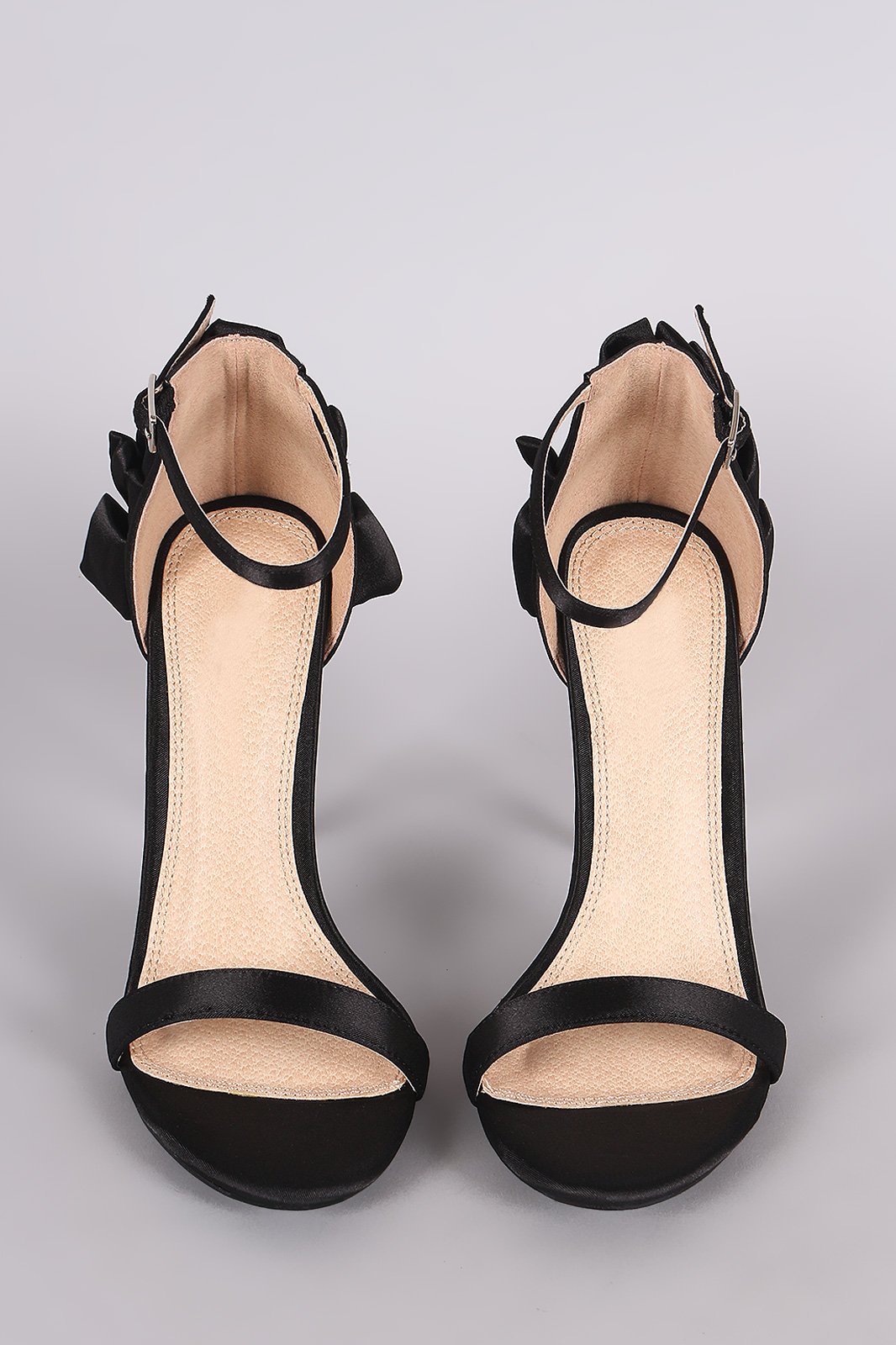 Satin Ruffle-Trimmed Ankle Strap Dress Heel