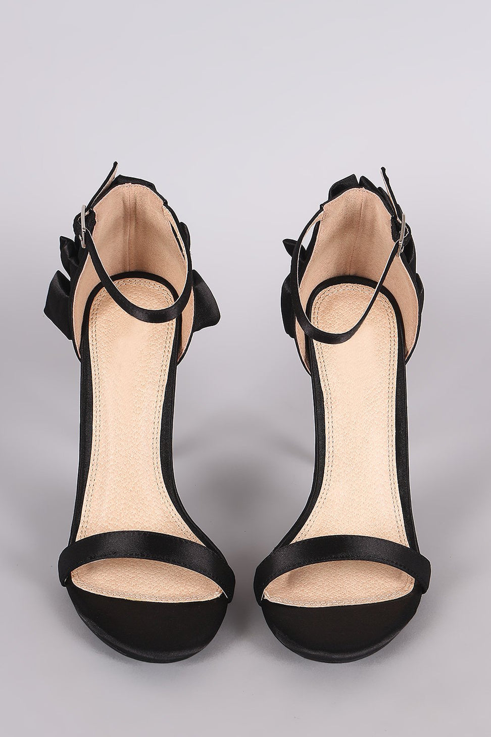 Satin Ruffle-Trimmed Ankle Strap Dress Heel