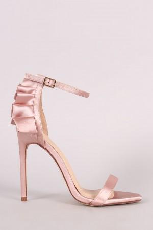 Satin Ruffle-Trimmed Ankle Strap Dress Heel