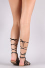 Studded Caged Lace-Up Flat Sandal