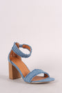Frayed Denim Buckle Ankle Strap Chunky Heel - NoveltyOne