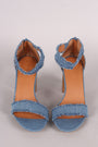 Frayed Denim Buckle Ankle Strap Chunky Heel - NoveltyOne