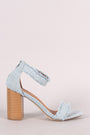 Frayed Denim Buckle Ankle Strap Chunky Heel - NoveltyOne