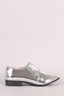 Qupid Mirrored Metallic Almond Toe Oxford Flat
