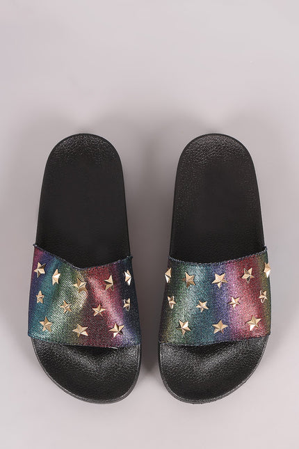 Qupid Stars Accent Open Toe Slide Sandal