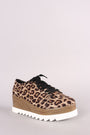 Qupid Leopard Oxford Lace Up Lug Sole Platform Wedge