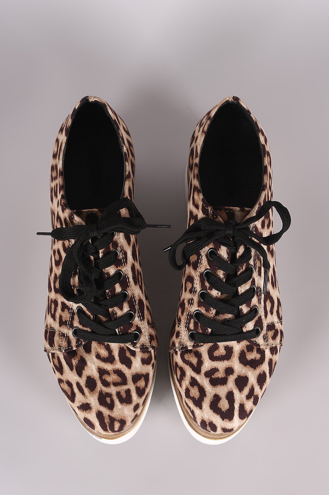 Qupid Leopard Oxford Lace Up Lug Sole Platform Wedge