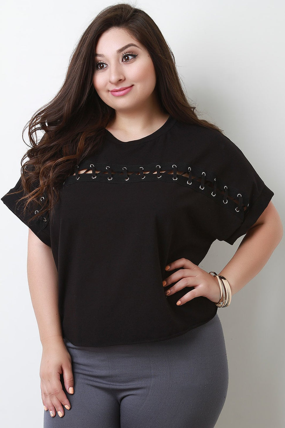 Horizontal Lace-Up Boxy Crop Top
