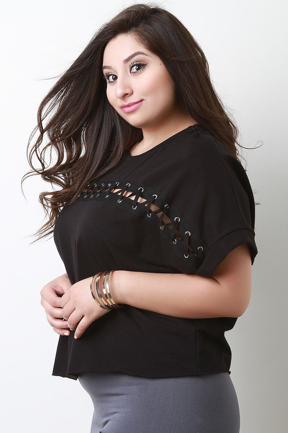 Horizontal Lace-Up Boxy Crop Top