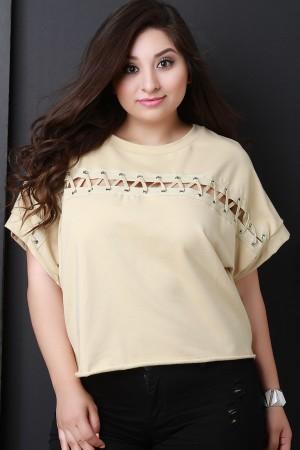Horizontal Lace-Up Boxy Crop Top