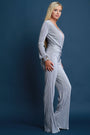 Satin Accordion Pleated Plunging Neck Wide Leg Jumpsuit