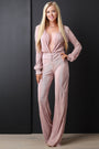 Satin Accordion Pleated Plunging Neck Wide Leg Jumpsuit