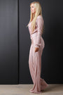 Satin Accordion Pleated Plunging Neck Wide Leg Jumpsuit