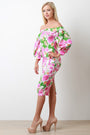 Floral Bardot Bishop Sleeve Midi Dress - NoveltyOne