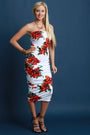 Strapless Jersey Knit Floral Midi Dress
