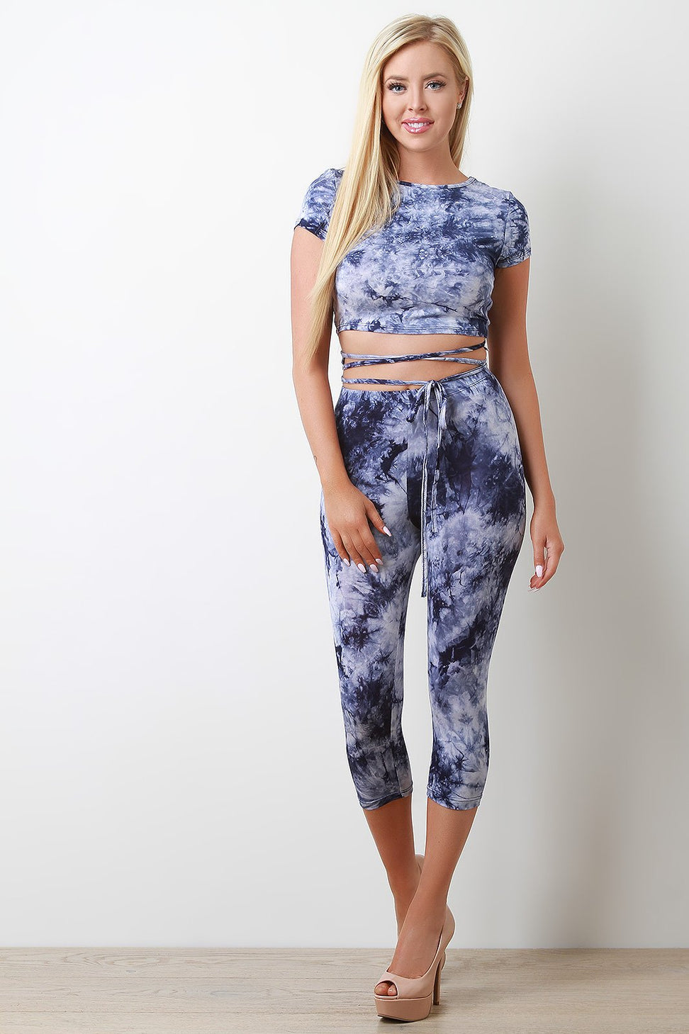 Tie Dye Self-Tie Waist Crop Top