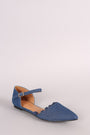 Denim Pointy Toe Pom Pom Ankle Strap Flat - NoveltyOne