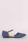 Denim Pointy Toe Pom Pom Ankle Strap Flat - NoveltyOne